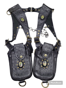 Black Gator Leather . stone green agates. Antique brass hardware2