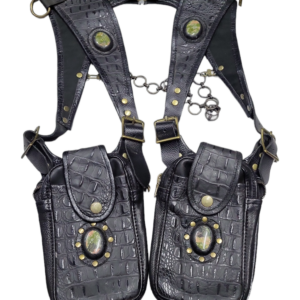 Black Gator Leather . stone green agates. Antique brass hardware2