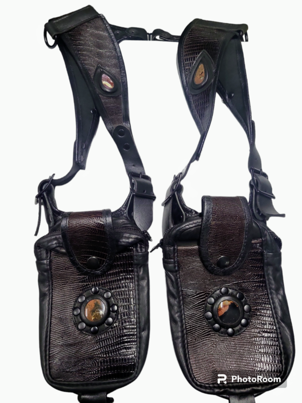 Dark brown lizard leather with black trim on the straps Jaguar Warrior and Mictlantecuhtli