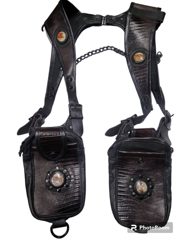Dark brown lizard leather with black trim on the straps Jaguar Warrior and Mictlantecuhtli - Image 5