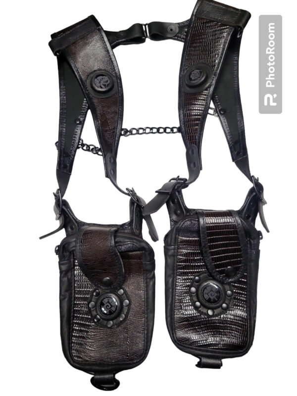 Dark brown lizard leather with black trim on the straps Jaguar Warrior and Mictlantecuhtli