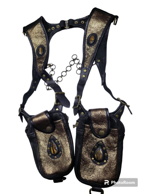 Gold Leather Stone is Tiger's eye Antique brass hardware