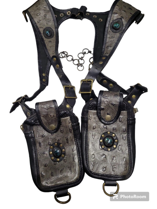 Tortoise Leather Chrysocolla stones Antique brass hardware