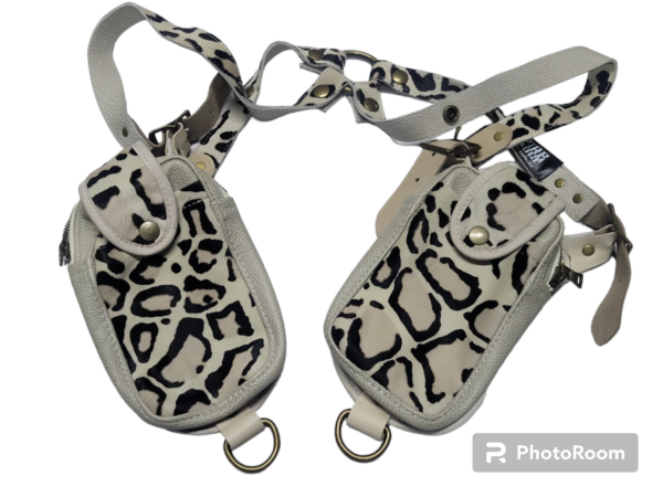 White Leopard Print Pony Hair Leather Antic brass hardware