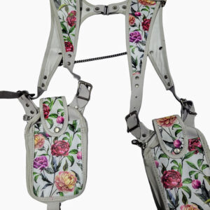 White leather with flowers silver hardware
