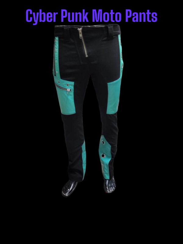 CYBER PUNK MOTO PANTS AQUA BLUE COLOR - Image 4