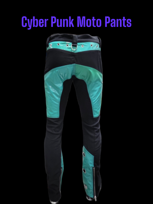 CYBER PUNK MOTO PANTS AQUA BLUE COLOR