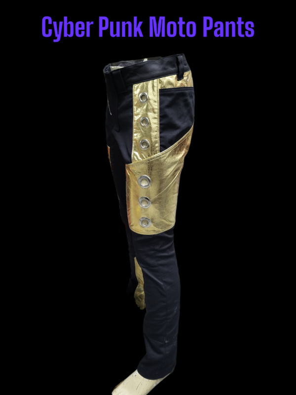 CYBER PUNK MOTO PANTS COMIC GOLD