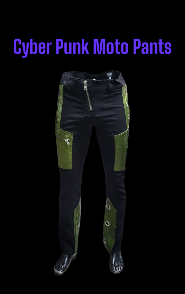 CYBER PUNK MOTO PANTS GREEN REPTILIAN - Image 4