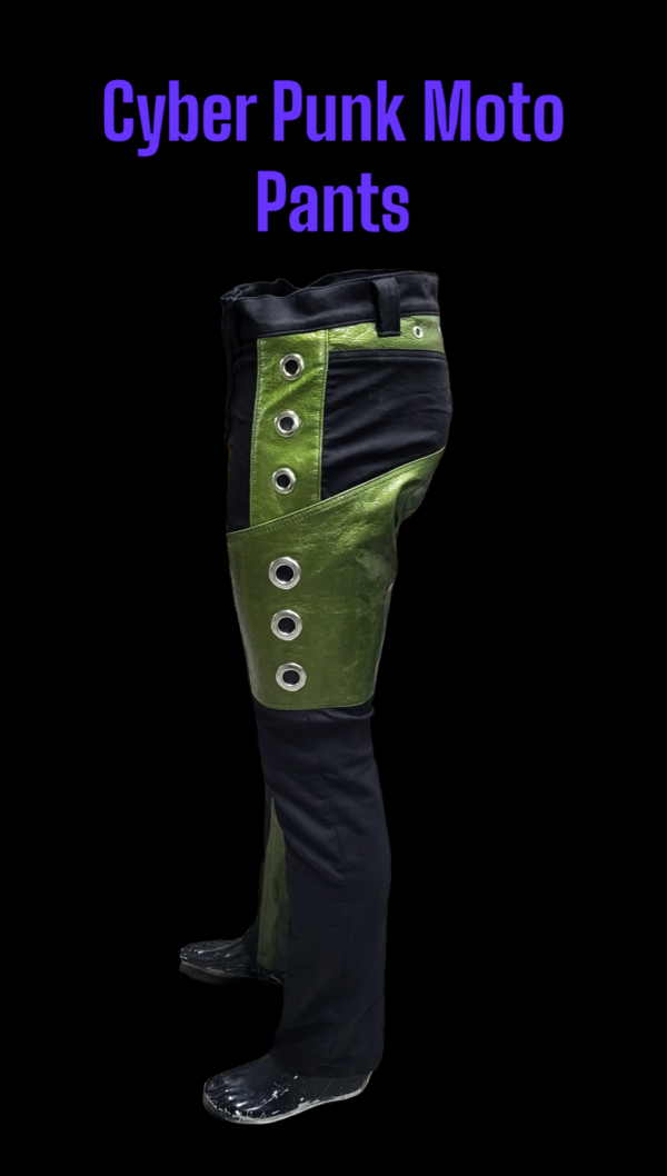 CYBER PUNK MOTO PANTS GREEN REPTILIAN - Image 3