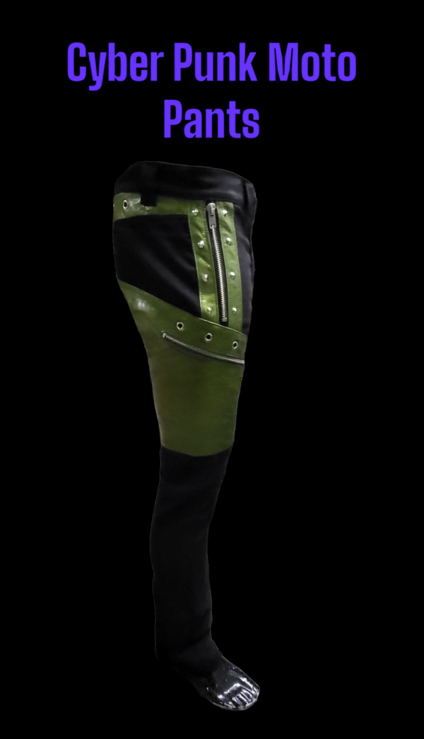 CYBER PUNK MOTO PANTS GREEN REPTILIAN - Image 2