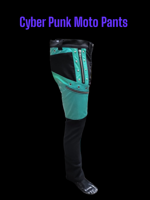 CYBER PUNK MOTO PANTS AQUA BLUE COLOR - Image 2