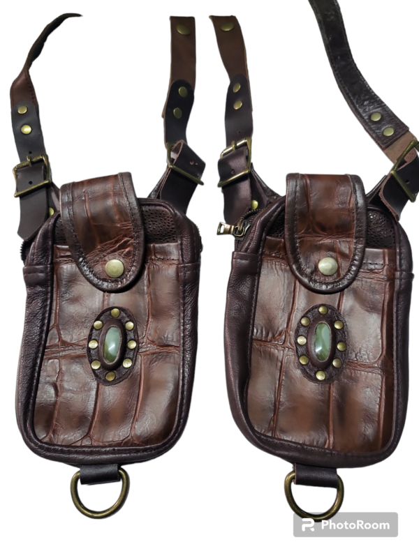 Brown Croc Belly Leather Stone Polychrome jasper antic brass hardware