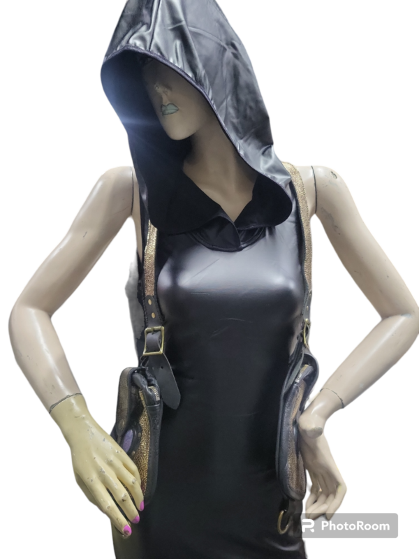 Gold Leather with Black trim Stone are rainbow agate antic brass hardware - Image 4