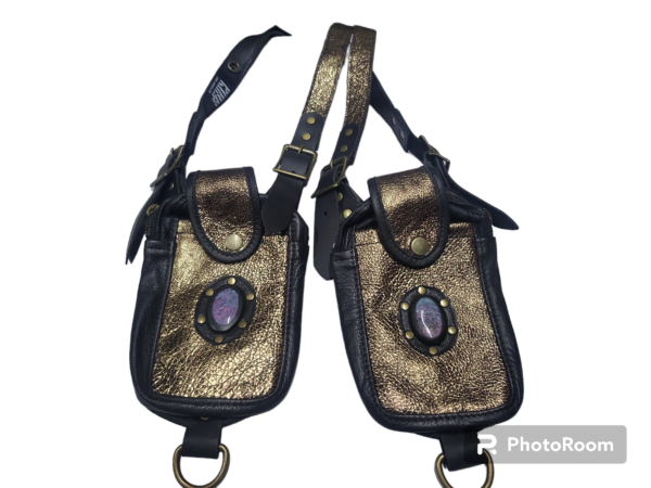 Gold Leather with Black trim Stone are rainbow agate antic brass hardware - Image 3