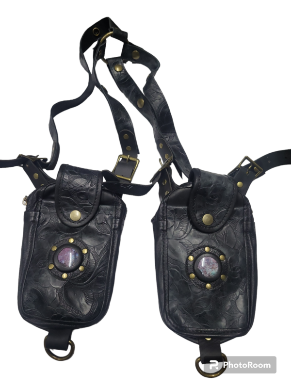 Rose print Black Leather Stone are rainbow agate antic brass hardware - Image 2