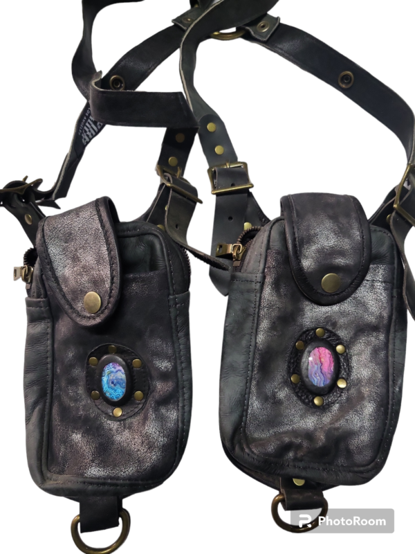 Silver Black Aged Leather Stones are Rainbow Agate Antic Brass Hardware - Image 2